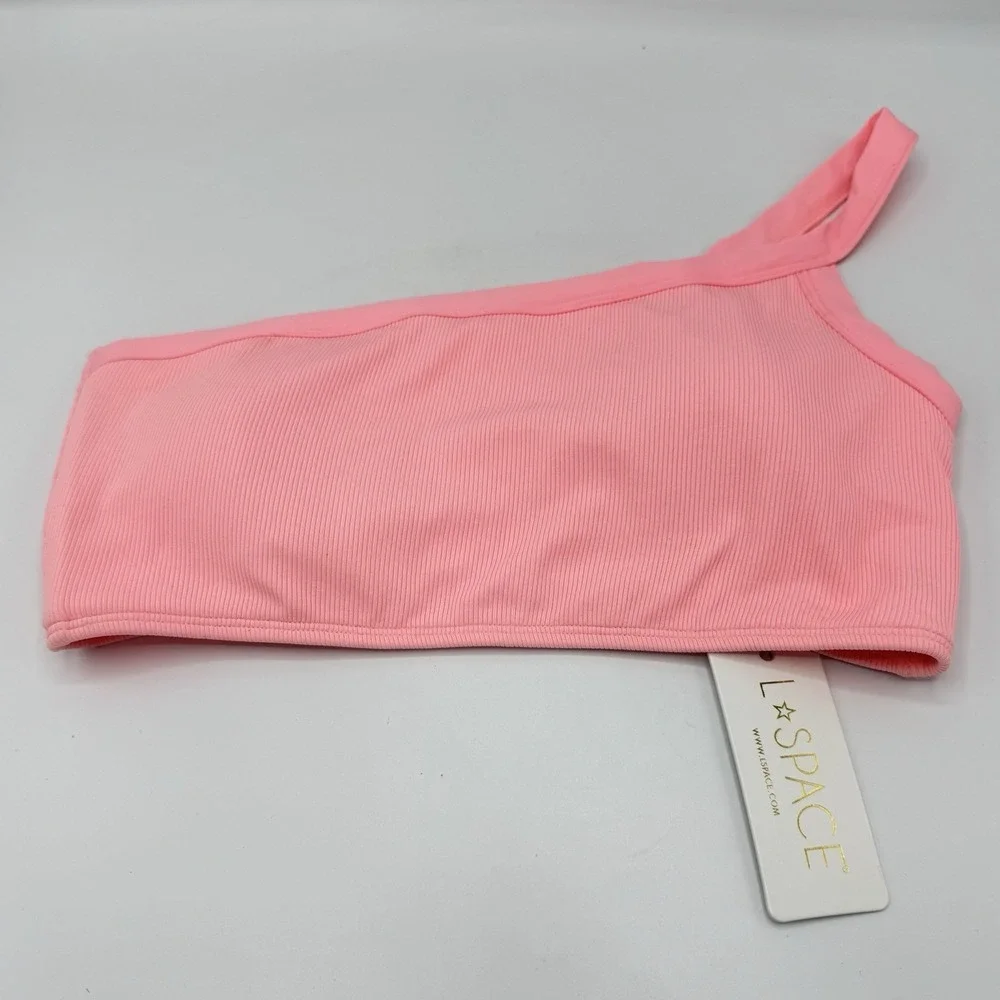 L*Space Axel Bikini Top Large NWT Crystal Pink Ribbed Designer Swimwear